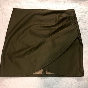 Faux Leather Olive Green Ruched skirt